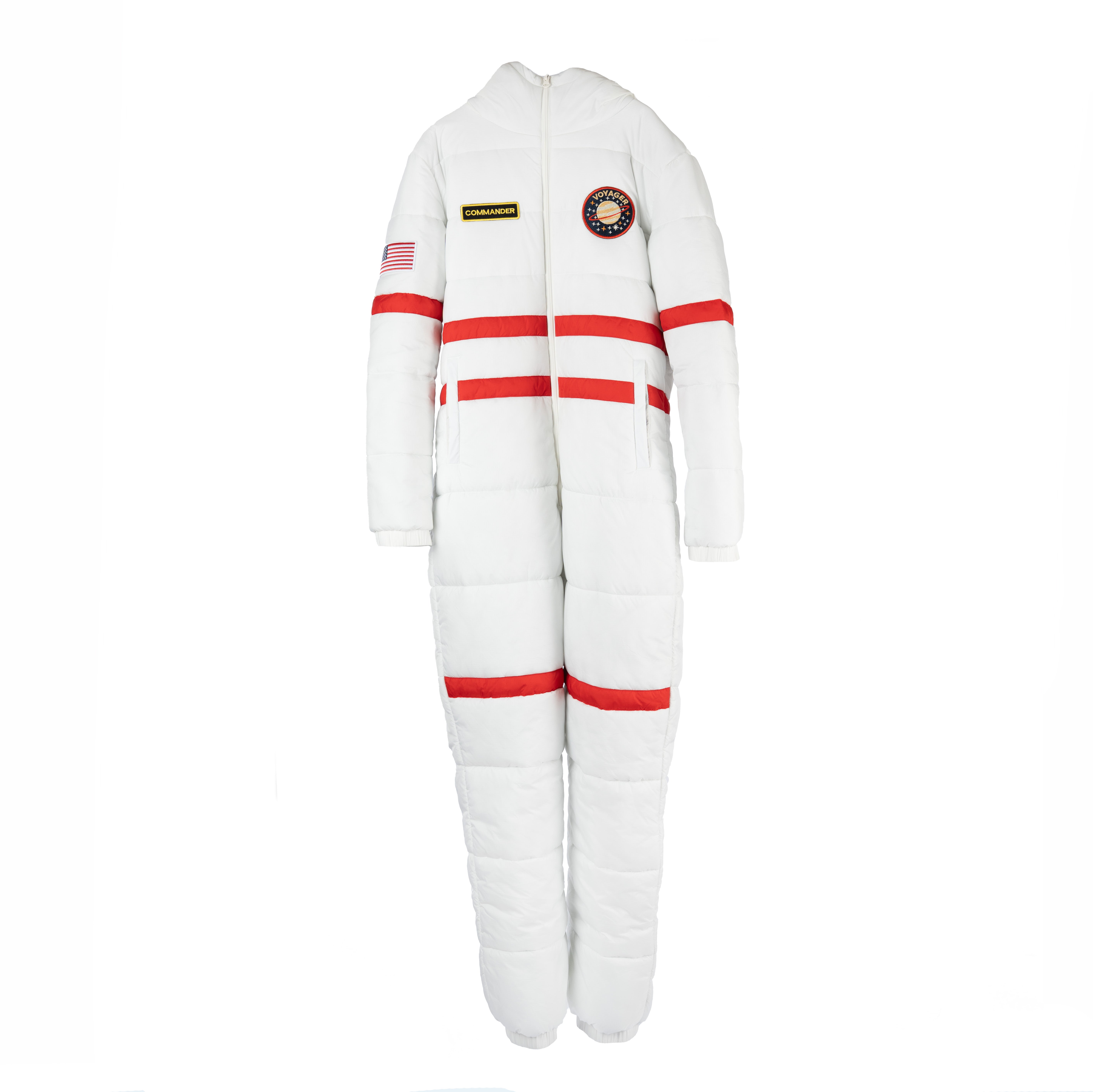 Front view of the insulated white space suit one-piece